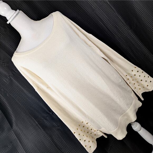 MICHAEL KORS! VANILLA CREAM BELL SLEEVE GOLD STUDDED SCOOP SWEATER! SZ XL - Picture 10 of 10